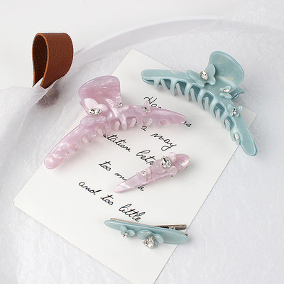 shes茜子同款蔷薇花朵蝴蝶发夹 新款高端醋酸纤维鲨鱼夹发饰发卡