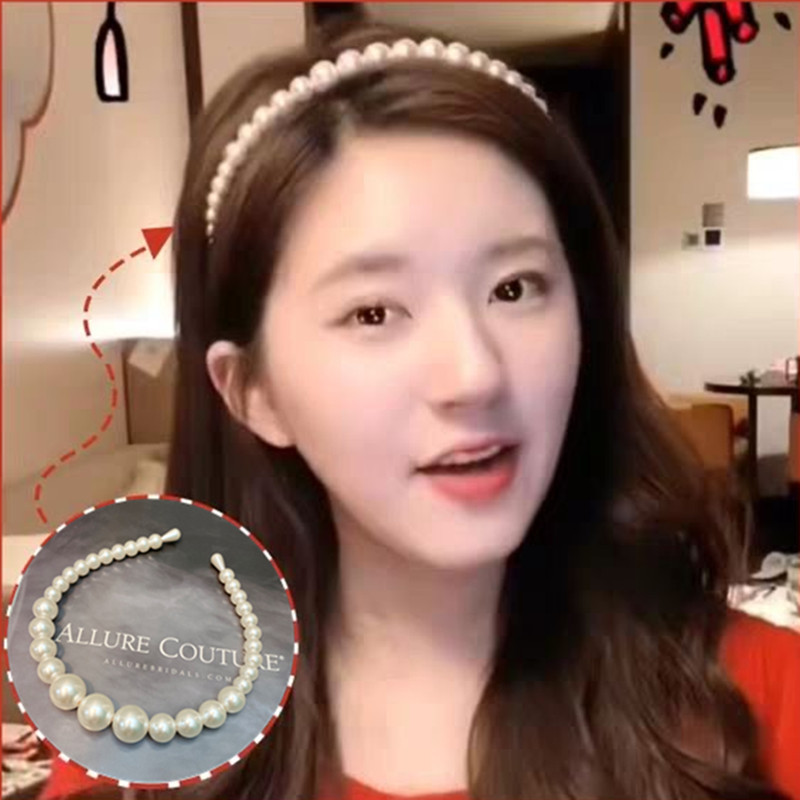 B08赵露思同款高亮珍珠发箍跨境发饰女潮流网红气质简约学生头箍