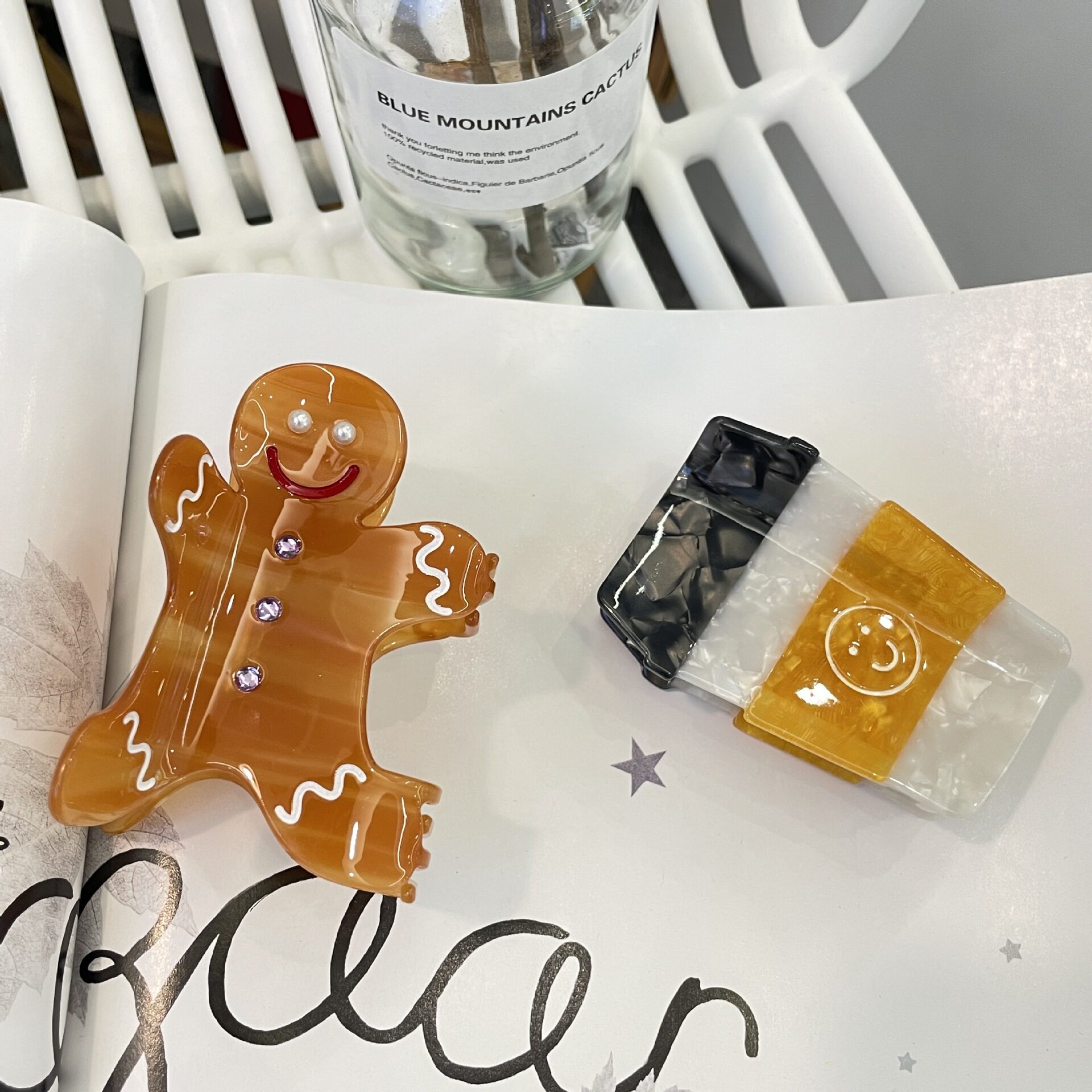 新款圣诞发夹醋酸姜饼人抓夹可爱卡通咖啡杯跨境后脑勺鲨鱼夹发饰