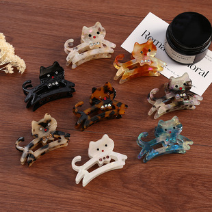 可爱猫咪醋酸发夹个性心镶钻抓夹头饰甜美鲨鱼夹刘海发卡发饰