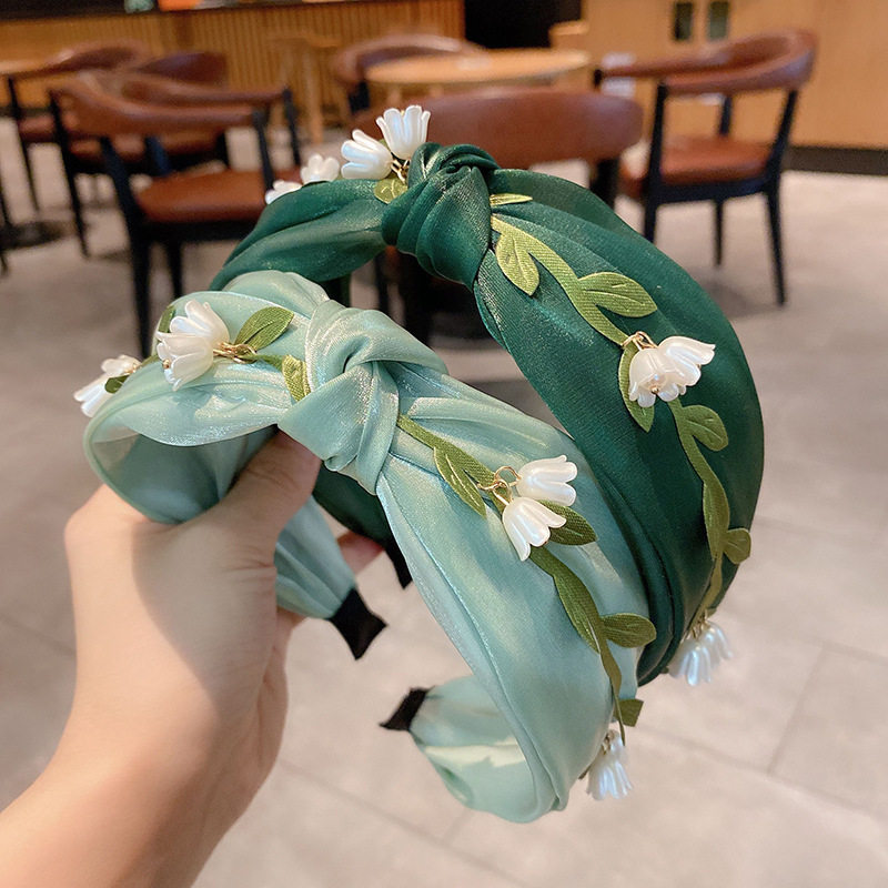森系树叶铃铛兰花头箍头饰百搭高颅宽边打结时尚布艺发箍发饰宽边
