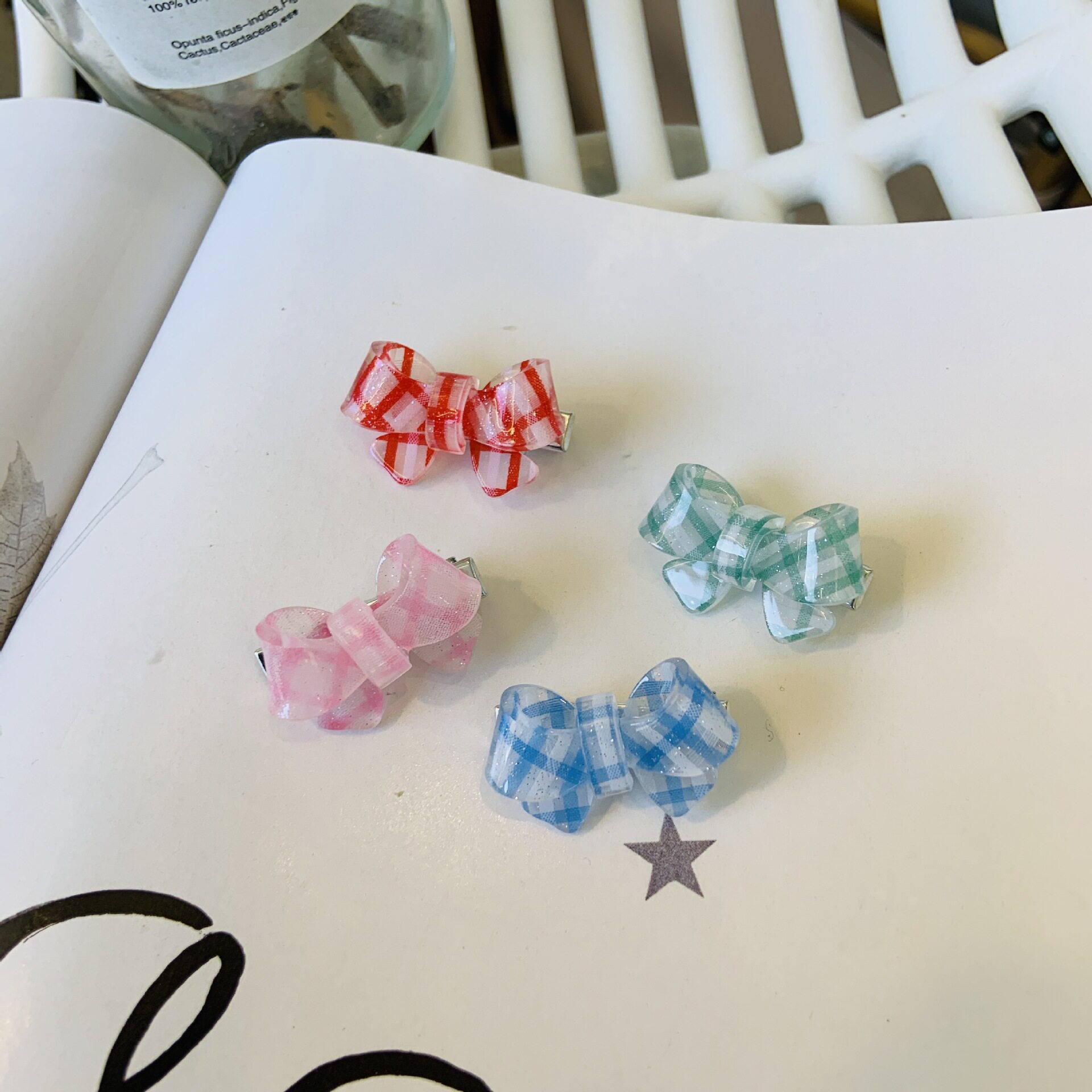 新款mini蝴蝶结格子发夹可爱鸭嘴夹刘海夹多巴胺夏季发夹发饰