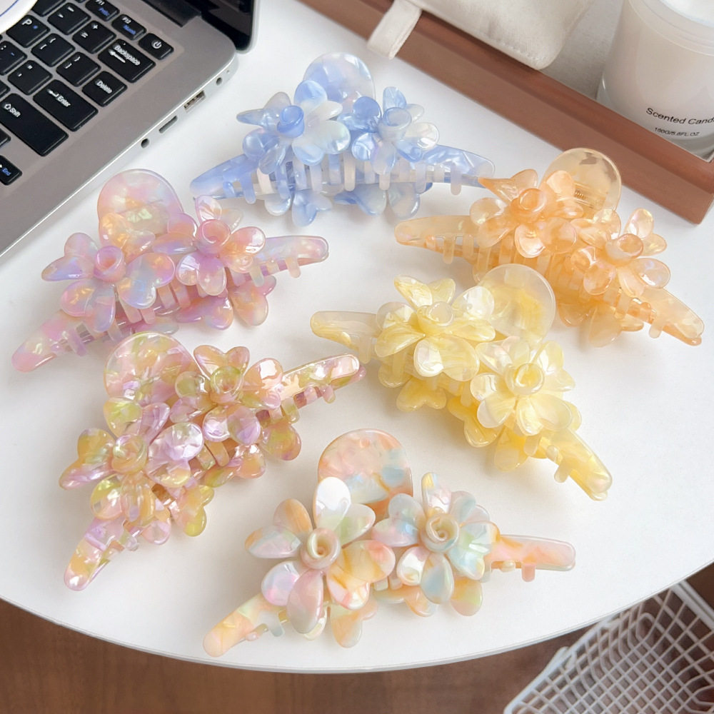 感醋酸立体花朵抓夹质感清新大号盘发夹子百搭鲨鱼夹发饰品女