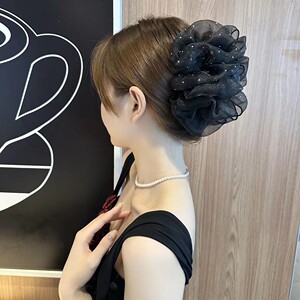 非金属新款满天星布艺发夹蝴蝶结云朵泡泡气质网纱发饰百搭优雅
