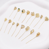 925镀银细针款 扣头斜孔歪孔左右孔长针扣牛鼻孔横孔小吊坠瓜子扣