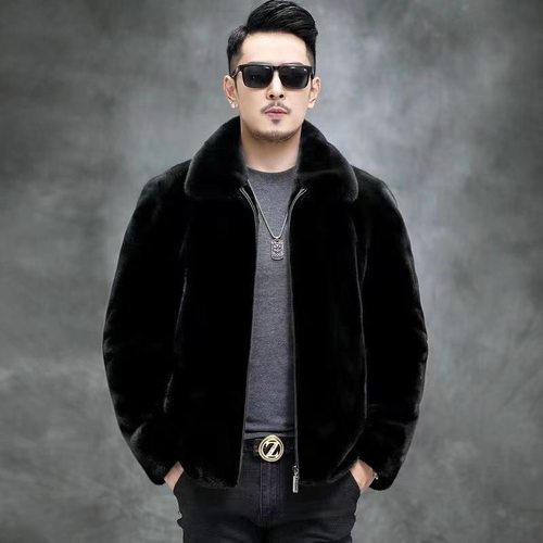 貂皮男士新款冬季休闲仿水貂男装大衣冬装潮流皮草保暖大码男上衣