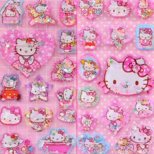 可爱哈喽KT立体3d带水摇摇贴纸儿童女孩水晶流沙手机壳装 饰小贴画