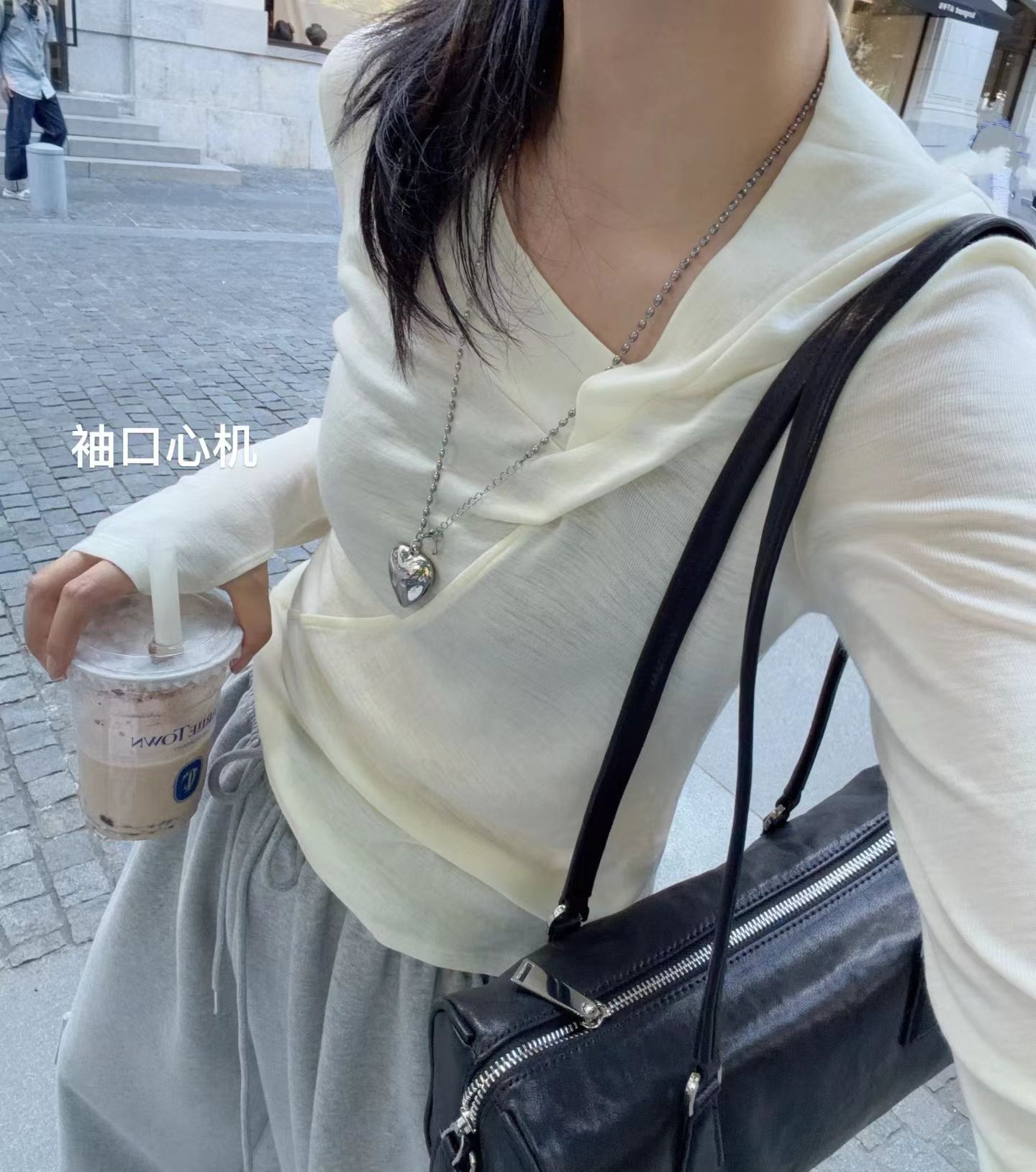 韩国东大门正品女装2026百搭显瘦v领不对称设计长袖打底衫T恤上衣
