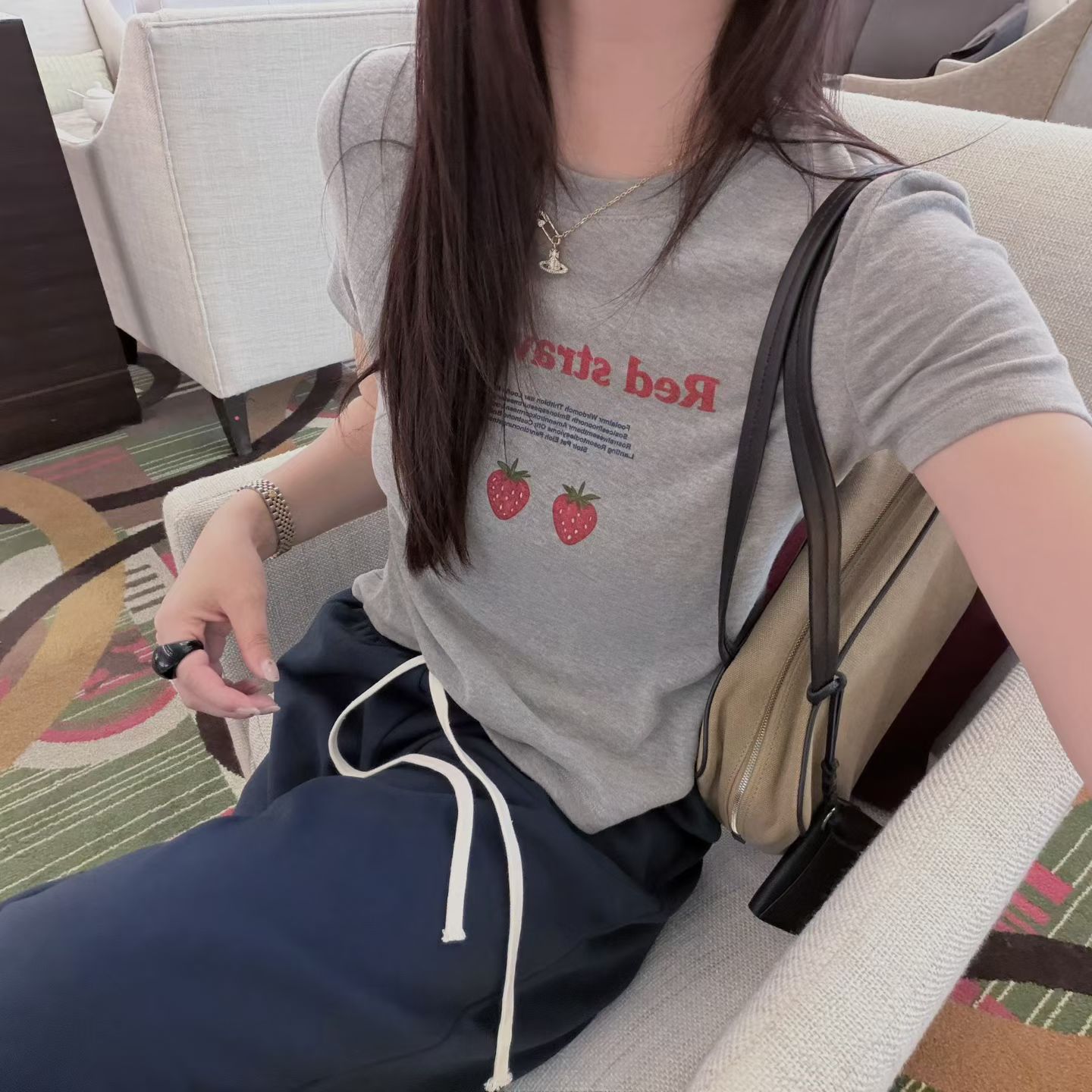 韩国东大门正品2026秋季新款百搭显瘦圆领短袖草莓T恤女宽松上衣
