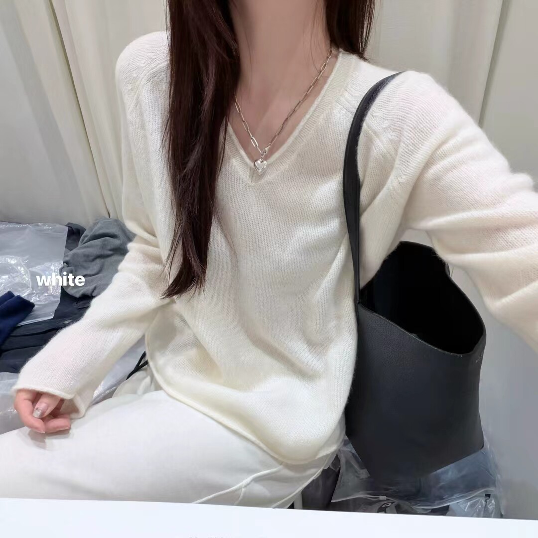 韩国东大门正品女装百搭显瘦V领山羊绒纯色长袖针织衫毛衣上衣ins