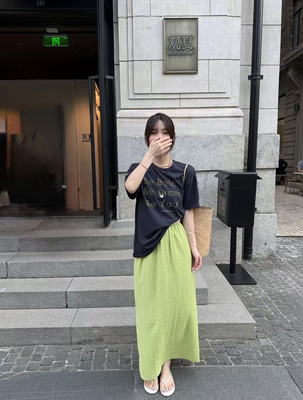 现韩国东大门正品女装夏高品质松紧腰半身裙长裙显瘦百搭ins