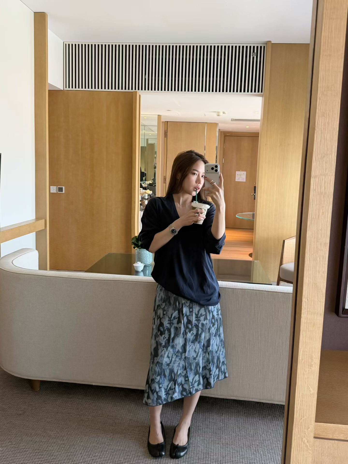 韩国东大门正品女装 2026秋季新款松紧腰碎花百褶水墨画半身裙ins