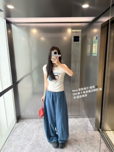 韩国东大门女装百搭松紧腰抽绳直筒休闲裤宽松显瘦阔腿裤ins