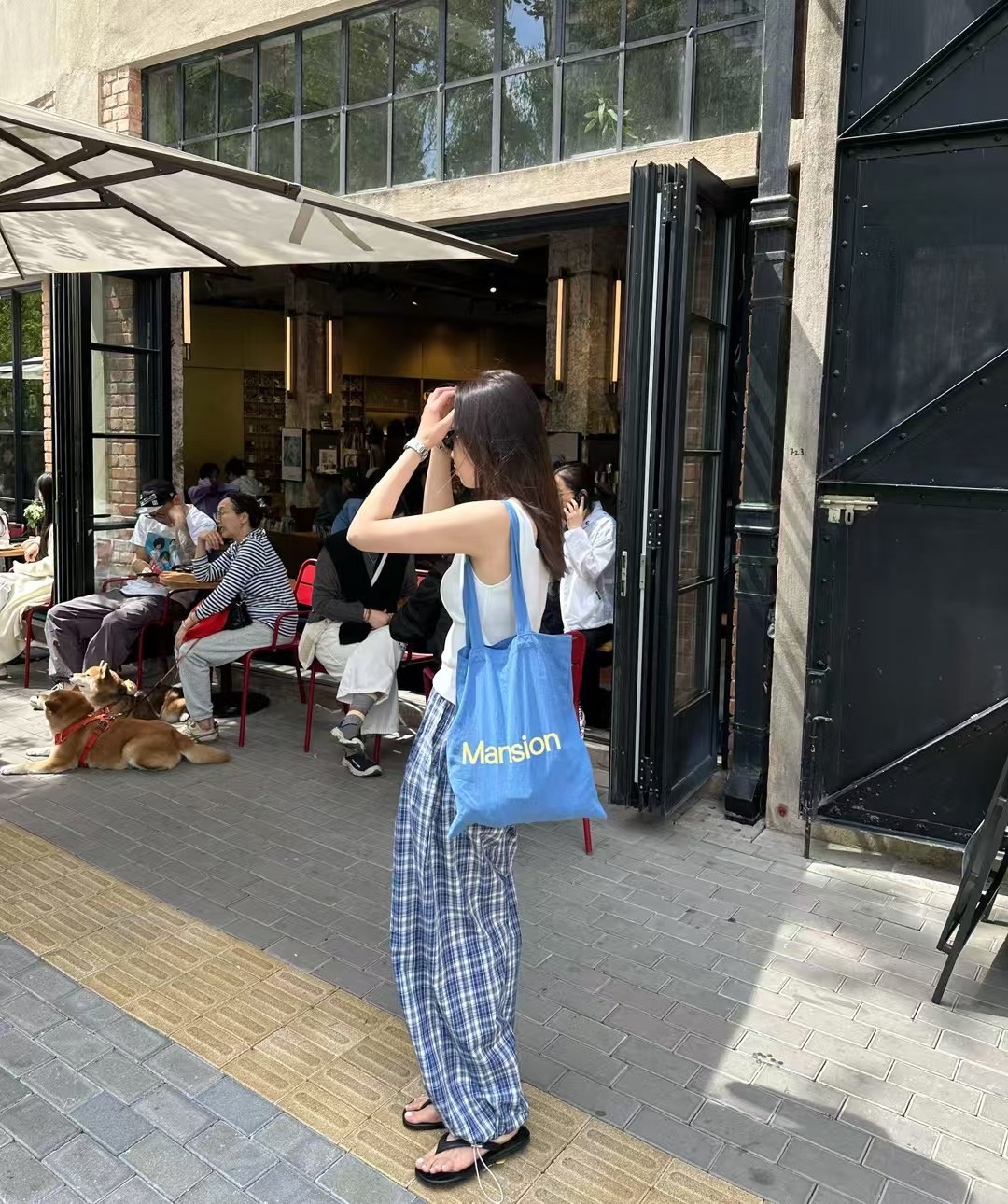 现！韩国东大门正品女装春夏季新款高品质格子工装休闲裤宽松舒适