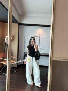 韩国东大门正品女装2026新款简约通勤高腰遮胯显瘦抽绳设计休闲裤
