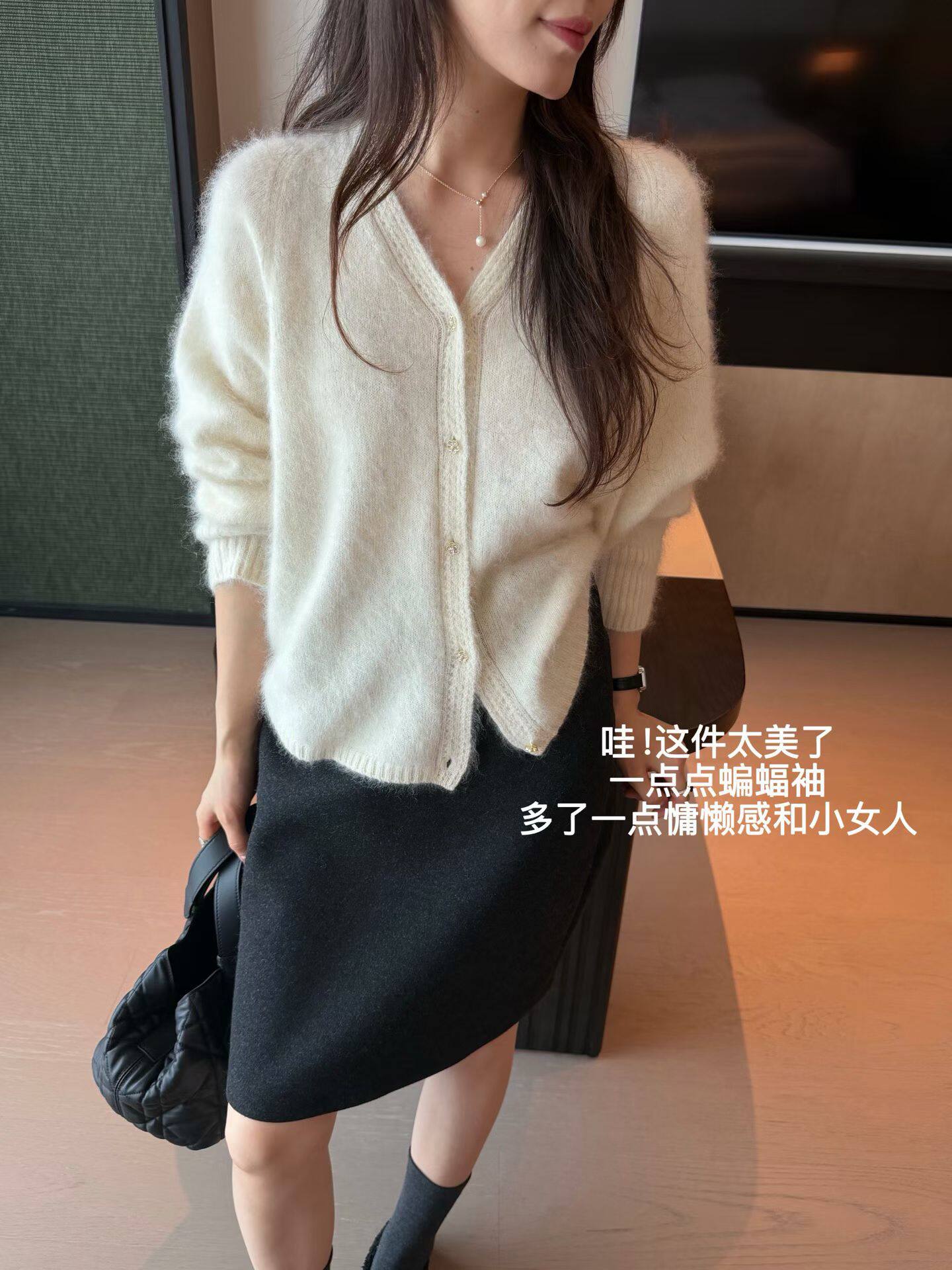 韩国东大门正品女装百搭显瘦v领单排扣拉绒羊毛针织开衫毛衣外套