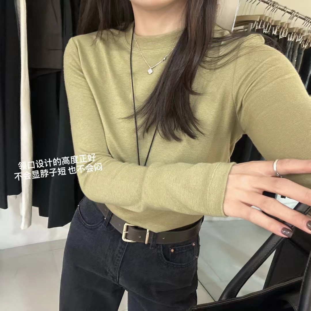 现！lemiu韩国东大门圆领简约纯色长袖打底衫女修身显瘦百搭上衣