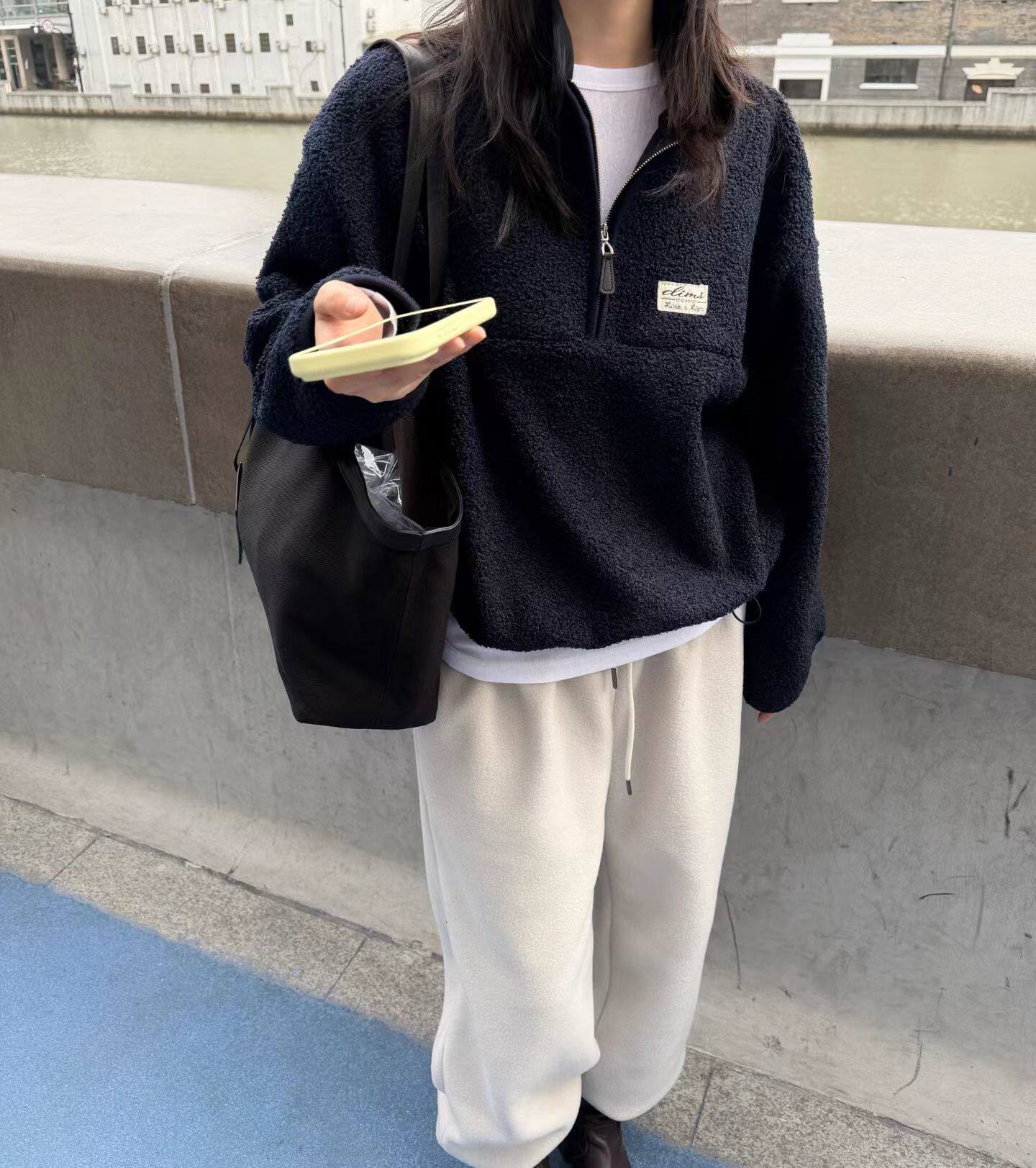 韩国东大门正品女装百搭显瘦立领拉链摇粒绒卫衣上衣女加绒厚