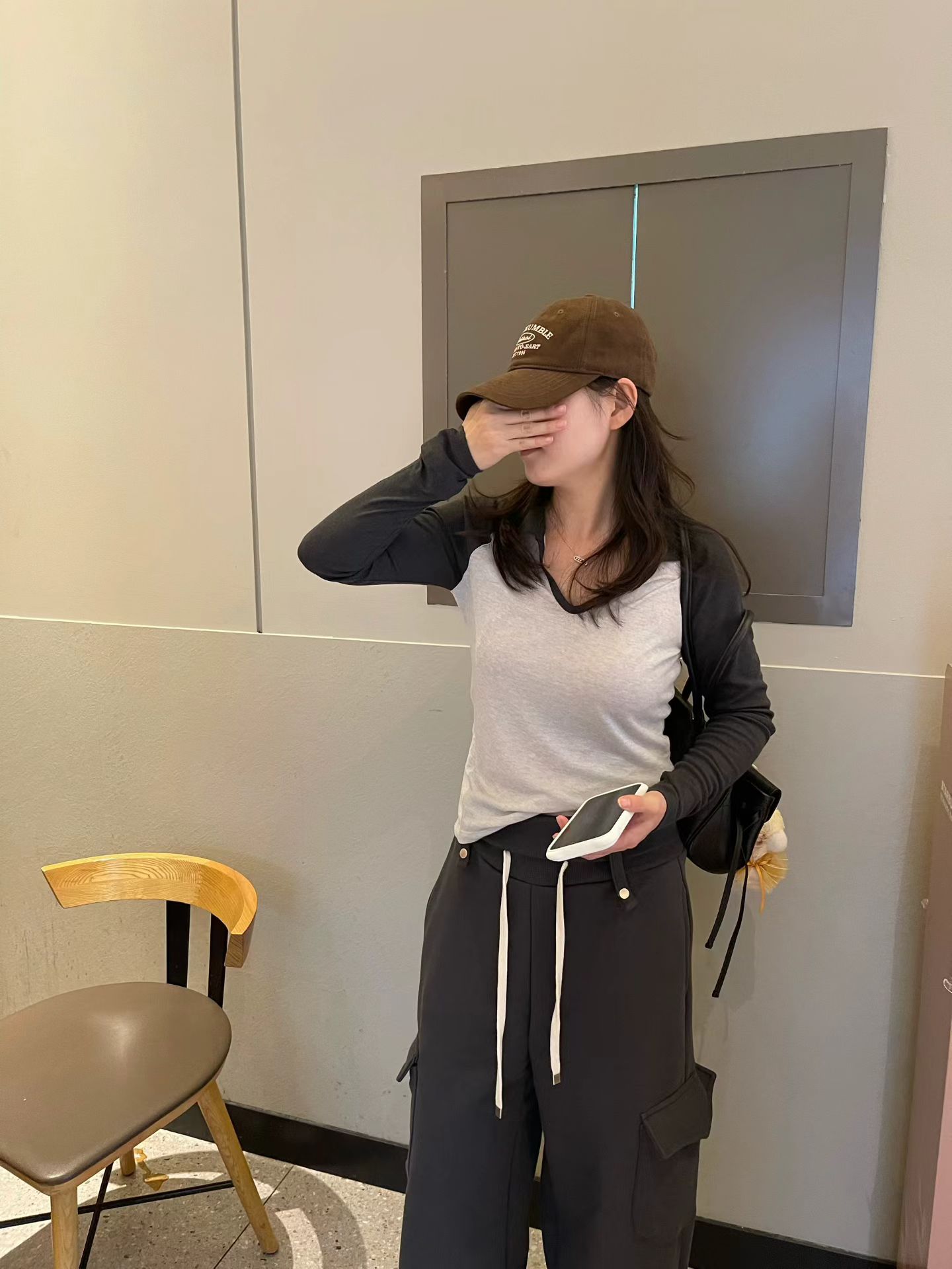 韩国东大门正品女装2026秋季新款v领拼色插肩长袖休闲百搭T恤chic