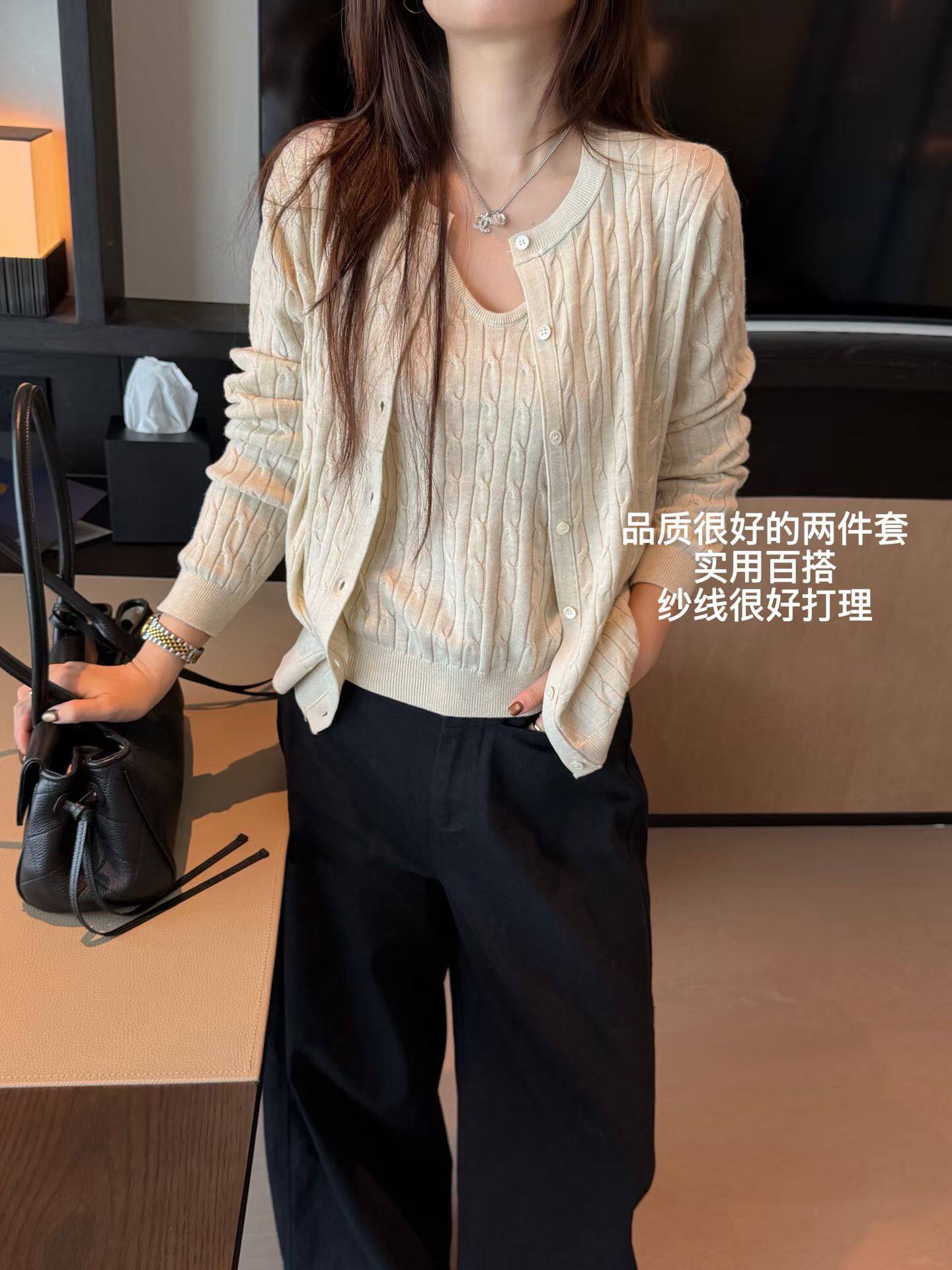 韩国东大门正品女装2026秋季新款百搭显瘦圆领麻花针织开衫两件套