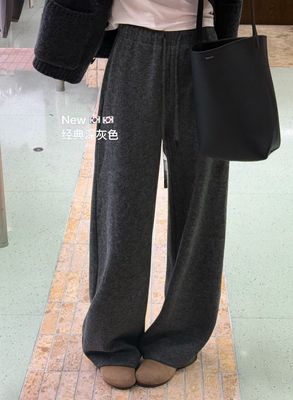 韩国东大门正品女装百搭松紧腰抽绳直筒休闲裤女阔腿裤加绒加厚