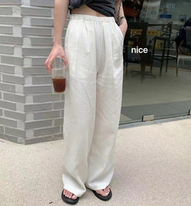 薄款棉麻纯白色全阔腿休闲裤