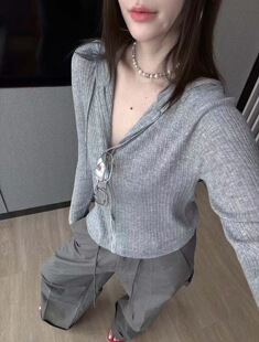 韩国东大门正品 针织开衫 女装 连帽宽松休闲薄款 2025年秋冬新款 现