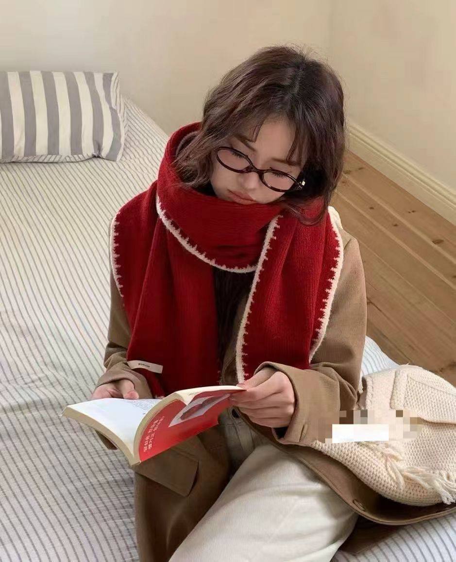 韩国东大门正品女高品质圣诞新年红针织羊绒锁边保暖围巾围脖披肩,服饰配件/皮带/帽子/围巾,围巾/丝巾/披肩,淘宝优惠券,粉丝福利购,淘宝优惠卷