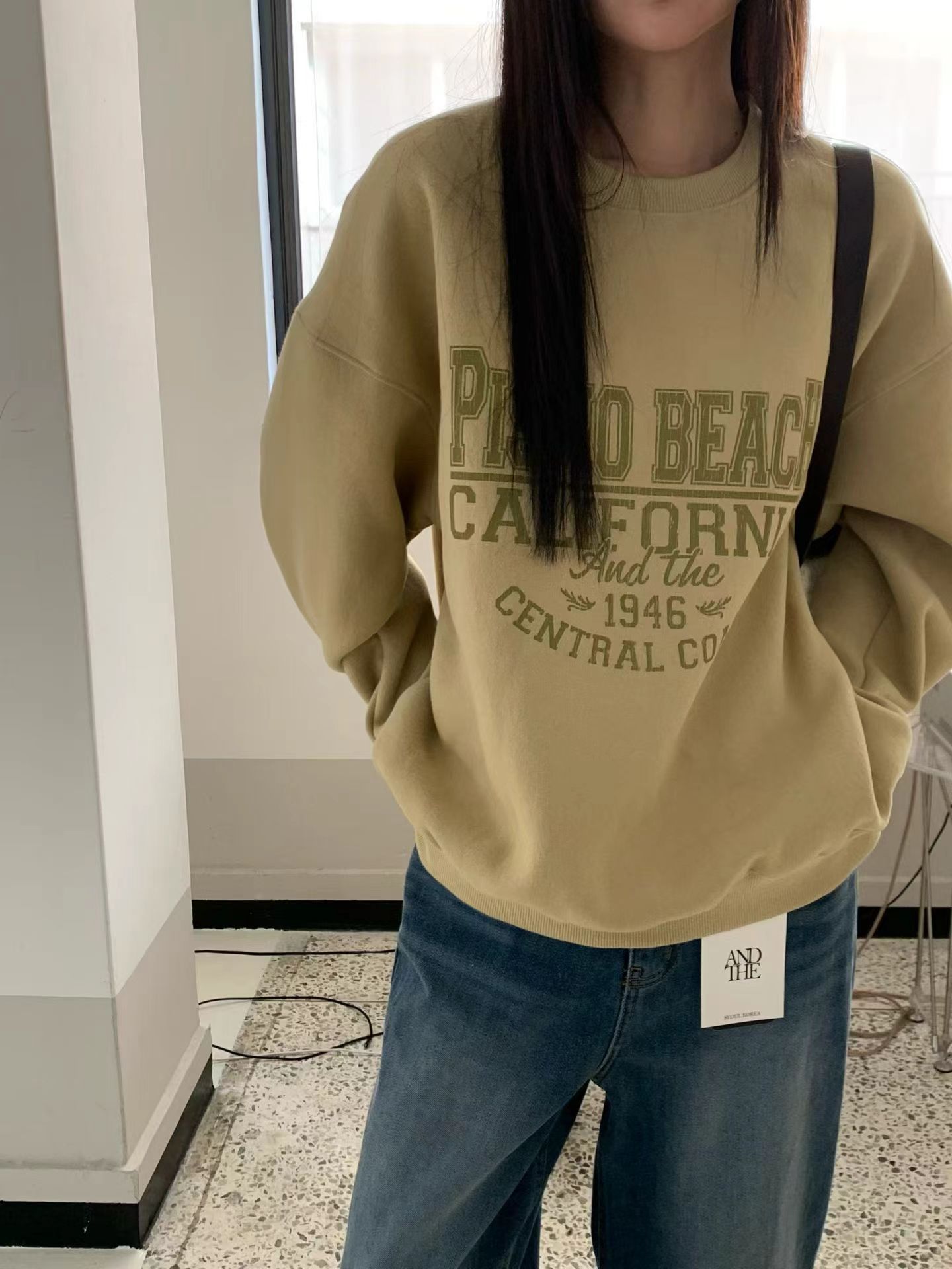 韩国东大门正品女装秋冬高品质圆领宽松字母印花加绒卫衣上衣外套