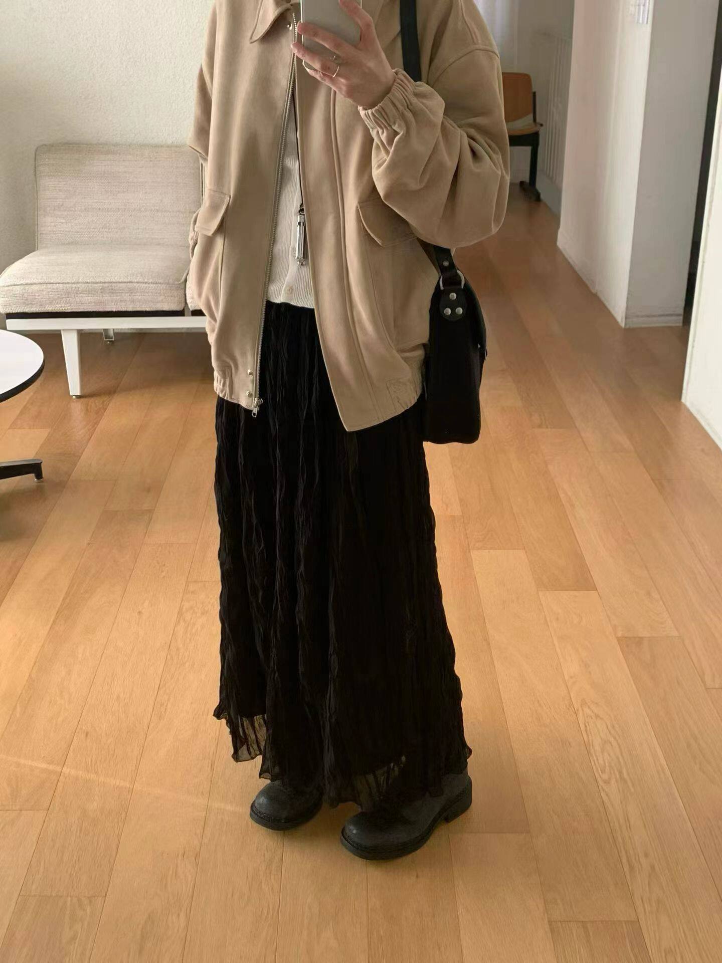 韩国东大门正品女装 2026春夏新款均码松紧腰百褶皱褶长款半身裙