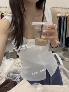 韩国东大门正品女装春夏方领前后都可以穿无袖背心打底上衣