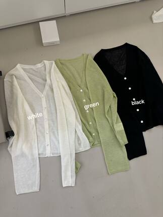 韩国东大门正品女装时尚百搭V领长袖冰丝针织开衫宽松显瘦上衣ins