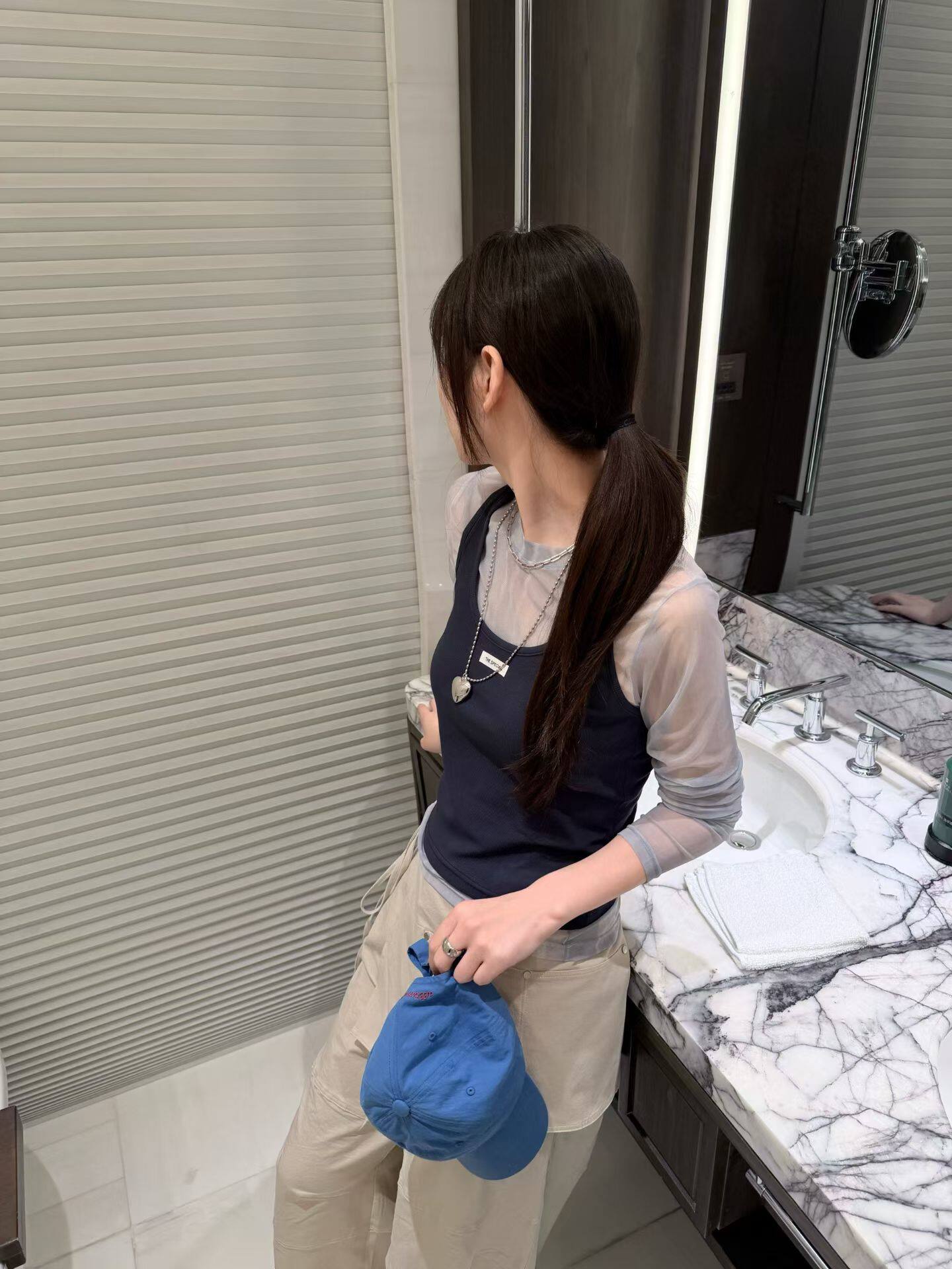 韩国东大门正品女装2026春夏新款圆领晕染水墨拼接假两件套上衣