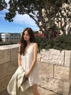 ounce韩国东大门正品夏季新款V领拼接蓬蓬a字百搭背心吊带连衣裙