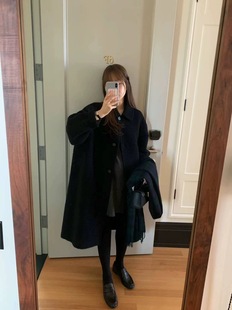 ounce韩国东大门正品 女高品质翻领宽松显瘦苏丽羊绒羊毛大衣外套