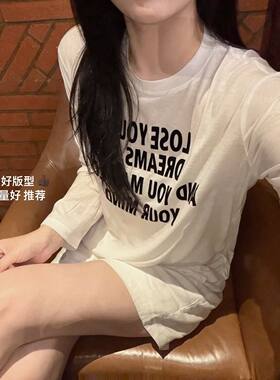 韩国东大门圆领字母印花薄款防晒长袖T恤宽松显瘦休闲上衣ins