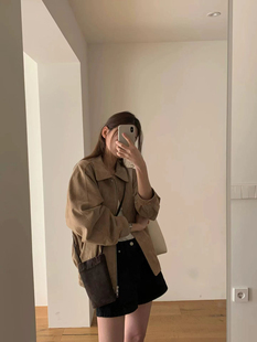 ounce韩国东大门女装2026春夏休闲拉链麂皮绒翻领短款夹克外套女