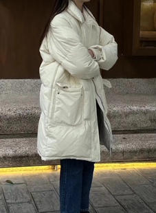 现！韩国东大门正品女装2024冬 翻领高品质亲鹅绒羽绒服外套长款