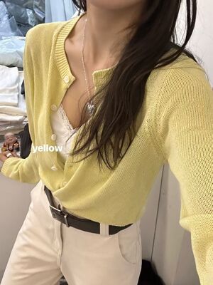 韩国东大门正品女装2026春夏高品质圆领亮色长袖针织衫女显瘦上衣