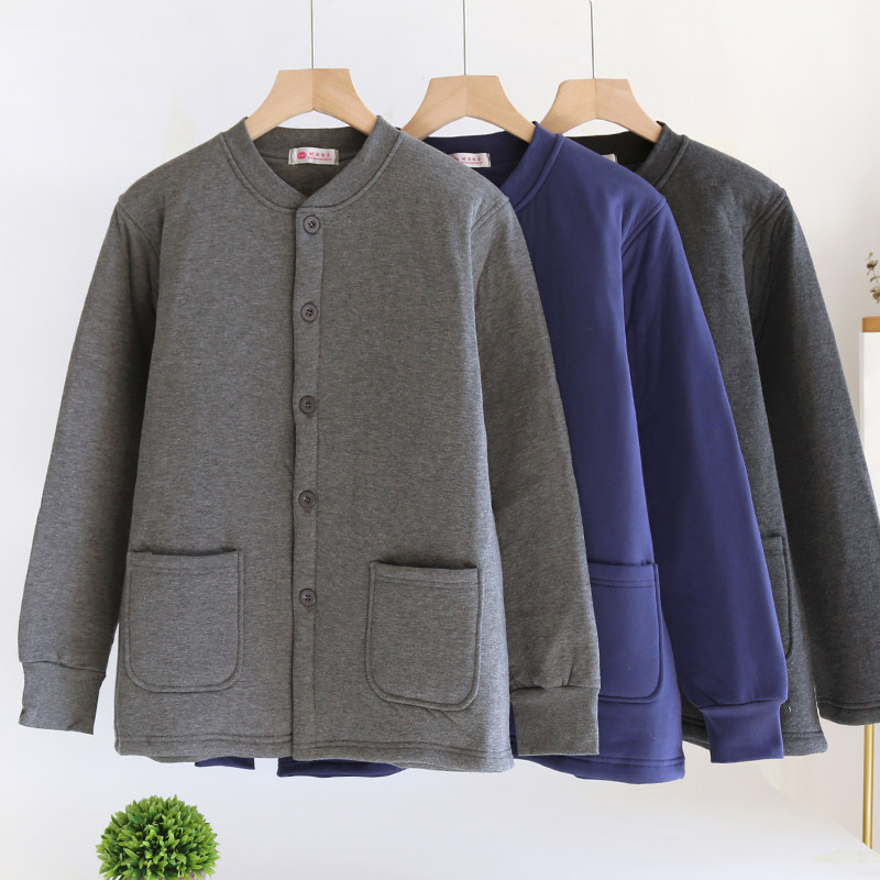 男士秋冬薄棉袄三层夹棉保暖内衣老年人棉袄对襟加厚内胆棉袄棉服