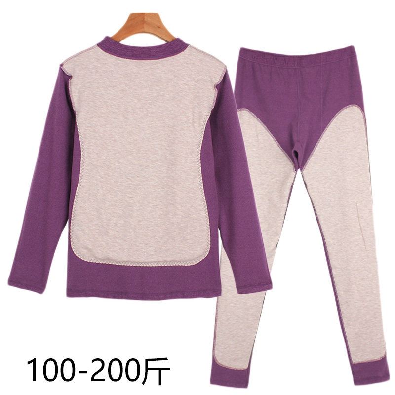 大码加厚秋衣秋裤套装女德绒护膝护腰胖mm羊毛贴片保暖内衣200斤