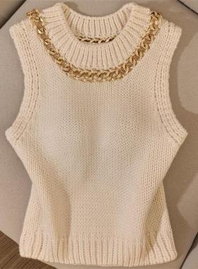 MJAMILA 打底紧身新款无袖短款西装钉珠外穿上衣修身针织吊带背心