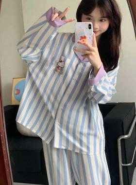 MJAMILA 条纹hellokitty睡衣女春秋新款长袖日系卡通居家服可外穿
