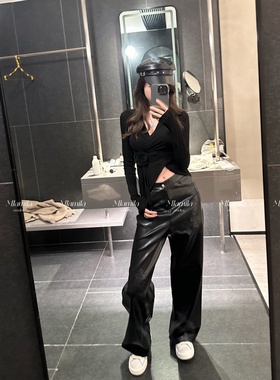 MJAMILA 23s显瘦显高直筒高腰时尚圈一把手C.H一条炒鸡好看的皮裤