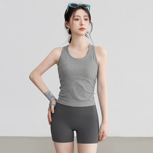 工字瑜伽服背心带胸垫跑步运动内衣一体式防震普拉提训练健身套装
