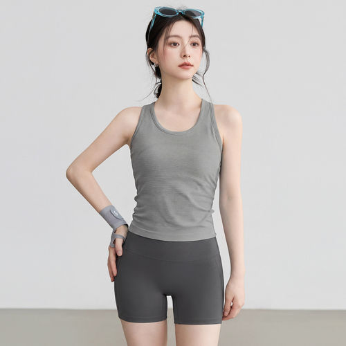 工字瑜伽服背心带胸垫跑步运动内衣一体式防震普拉提训练健身套装