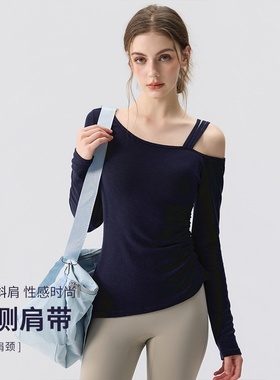 瑜伽服女2025新款高级感秋冬长袖斜肩显瘦运动上衣普拉提健身套装