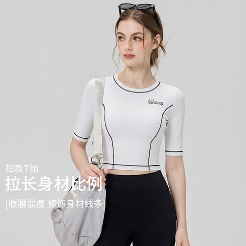 2026新款瑜伽服女夏季普拉提训练跑步五分袖健身t恤运动上衣中袖