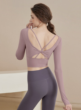 美背瑜伽服长袖2025新款显瘦秋冬运动上衣普拉提训练服健身服套装