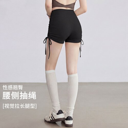 抽绳瑜伽短裤女高腰提臀2026新款裸感速干跑步运动三分裤健身热裤